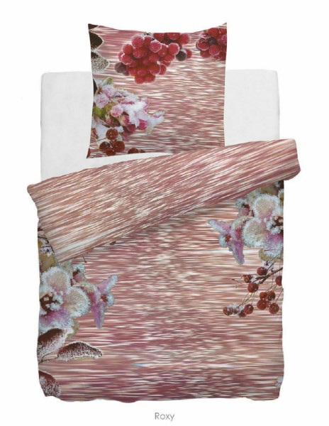 HNL Satin-Bettwäsche Digitaldruck Roxy rosa Blumen Beeren rot 135x200, 155x220
