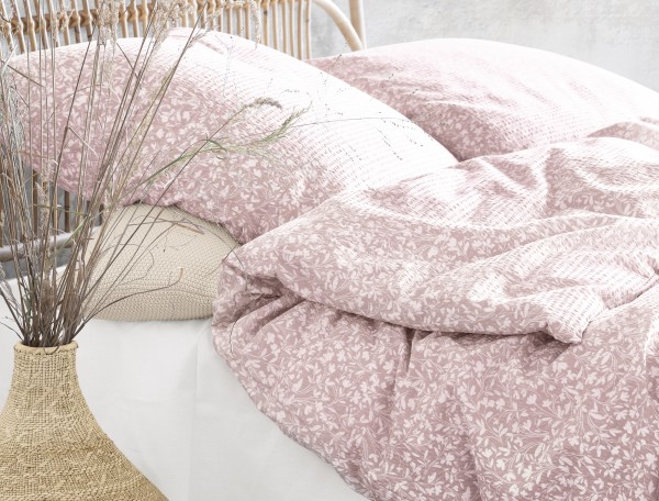 Irisette Easy Soft-Seersucker Bettwäsche 135x200 Blümchen rosa weiß 8440-60