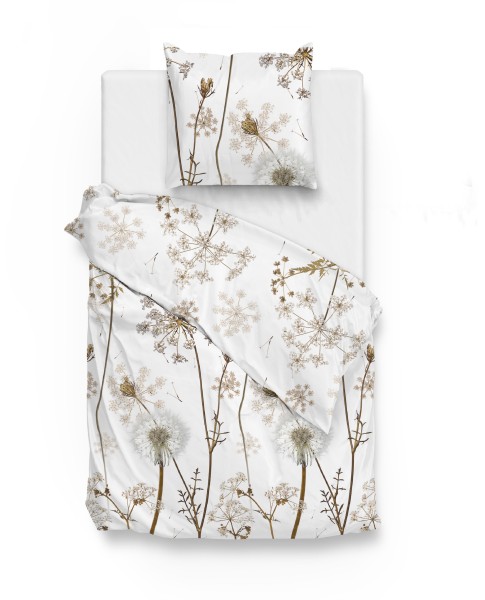 Zo! Home Mako-Satin Bettwäsche 155x220 cm Willa White Blumen Natur braun weiß