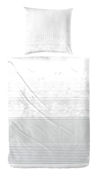 Hahn Perkal Bettwäsche 135x200 Streifen Möven weiß silber 133031-08