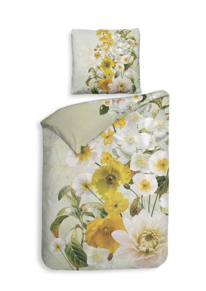 Heckett & Lane Mako-Satin Eco Bettwäsche 155x220 Daly Quiet Blumen gelb weiß