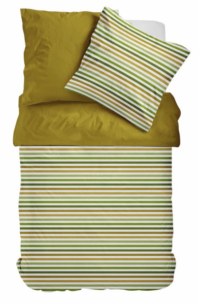 Sympathica Satin Bettwäsche Streifen Wende grün gold senf 135x200 cm