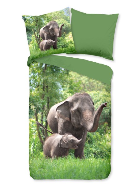 Good Morning Kinder Bettwäsche 135x200 Elephants Elefanten Wende grün 30754